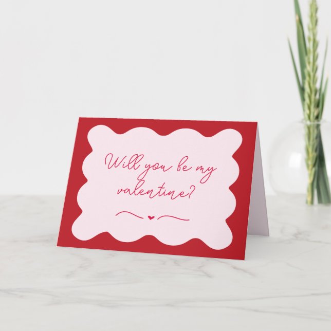 Chic "Will You Be My Valentine" Trendy Pink & Red  Card (Front)