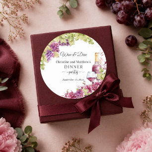 Chic Wine and Dine Dinner Party Favor Classic Round Sticker