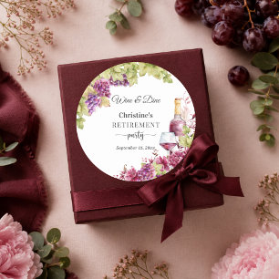Chic Wine and Dine Retirement Party Favor Classic Round Sticker