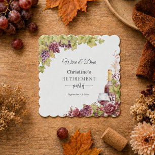 Chic Wine and Dine Retirement Party Favor Paper Coaster