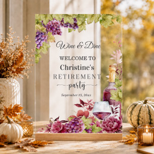 Chic Wine and Dine Retirement Party Welcome Acrylic Sign