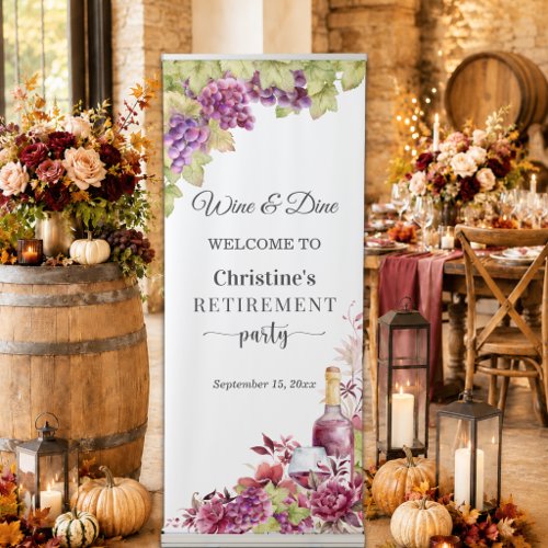 Chic Wine and Dine Retirement Party Welcome Retractable Banner