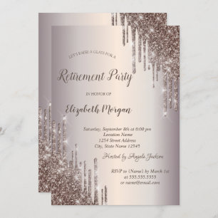Chic Wine Glass Glitter Drops Retirement Invitation