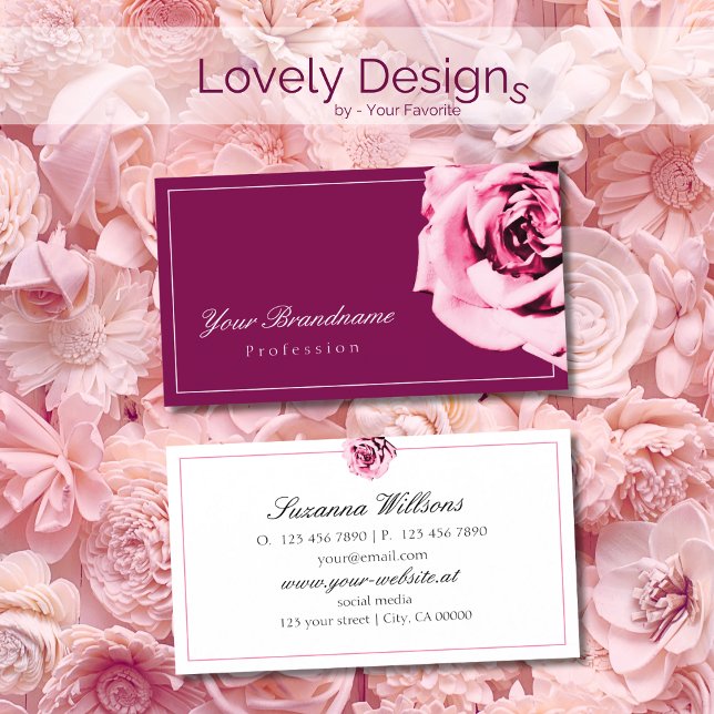 Chic Wine Red and White Pink Rose Simple Business Card (Creator Uploaded)