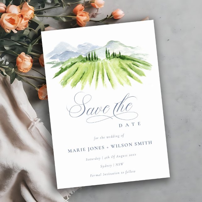 Chic Winery Vineyard Mountain Dusky Blue Grey  Save The Date (Creator Uploaded)