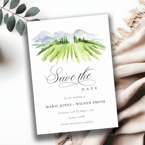 Chic Winery Vineyard Mountain Save The Date Card 