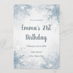 Chic Winter 21st Birthday Invitation – Snowflakes