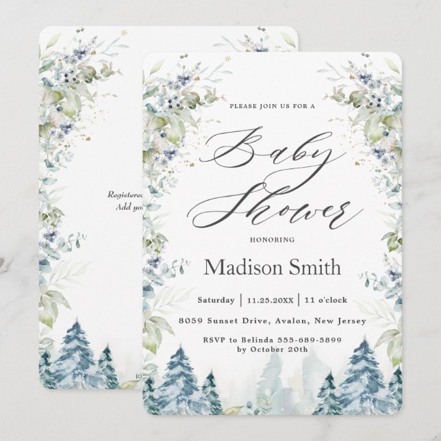 Chic Winter Alpine Trees Baby Shower Neutral  Invitation (Front/Back)