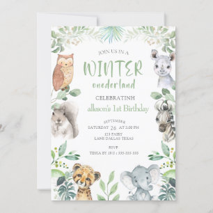 Chic Winter Animals Onederland 1st Birthday Invitation