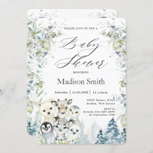 Chic Winter Arctic Animals Baby Shower Neutral Invitation
