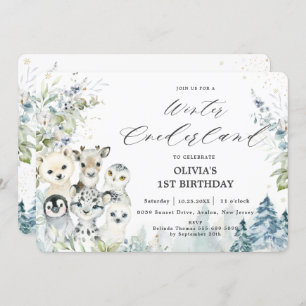 Chic Winter Arctic Animals Onederland 1st Birthday Invitation