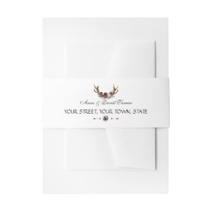 Chic Winter Burgundy Floral Antlers Wedding Invitation Belly Band