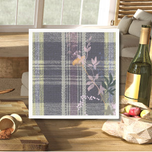 Chic Winter Check Floral Plaid Farmhouse Napkins