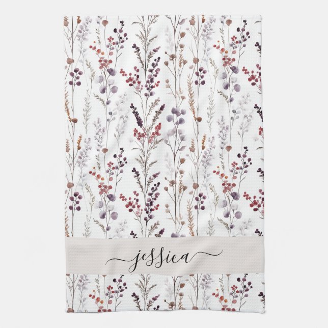 Chic winter flowers script name  kitchen towel (Vertical)