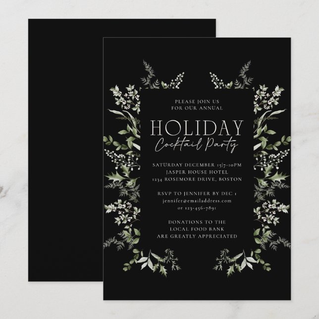 Chic Winter Greenery Holiday Cocktail Party Invitation (Front/Back)