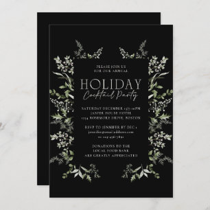 Chic Winter Greenery Holiday Cocktail Party Invitation