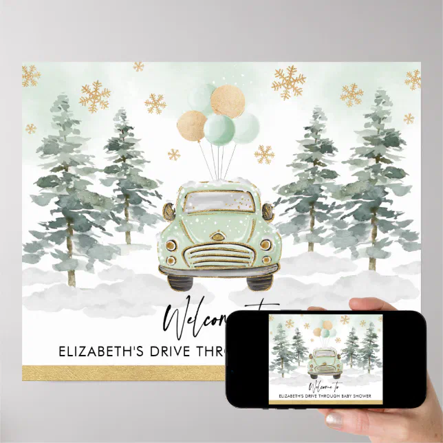 Chic Winter Holiday Drive Thru Baby Shower Parade Poster Zazzle