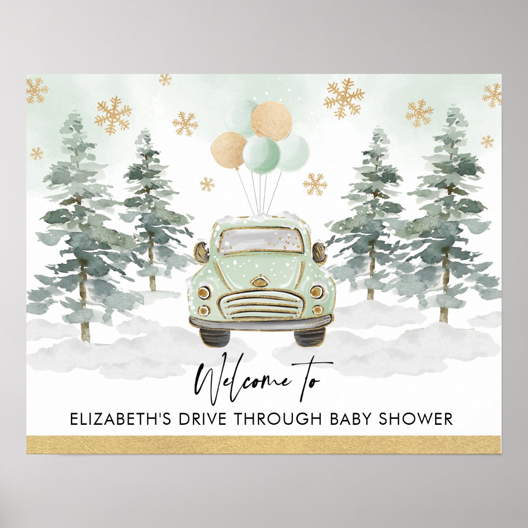 Chic Winter Holiday Drive Thru Baby Shower Parade Poster Zazzle