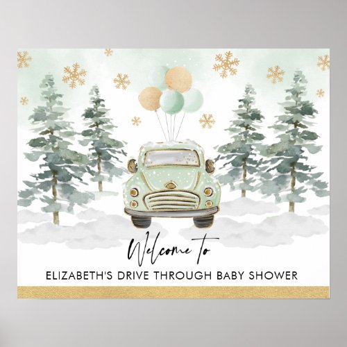 Chic Winter Holiday Drive Thru Baby Shower Parade Poster