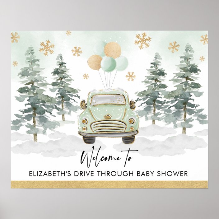Chic Winter Holiday Drive Thru Baby Shower Parade Poster Zazzle