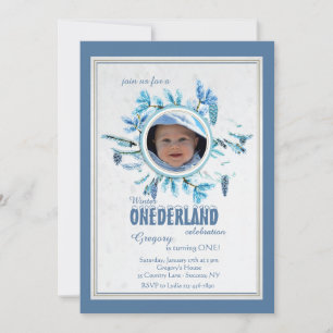 Chic Winter Photo Invitation Blue