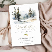 Chic Winter Pine Trees Snow Landscape Wedding