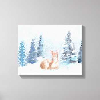 Chic Winter Watercolor Deer In Forest Canvas Print by GiftsGaloreStore at Zazzle