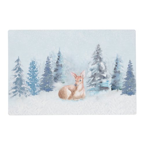 Chic Winter Watercolor Deer in Forest Placemat