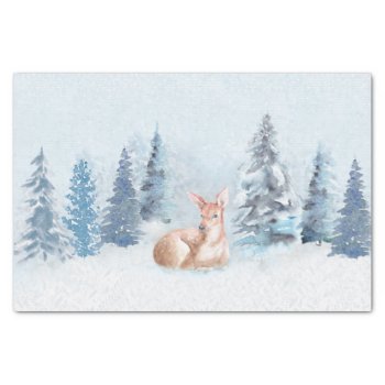 Chic Winter Watercolor Deer In Forest Tissue Paper by GiftsGaloreStore at Zazzle