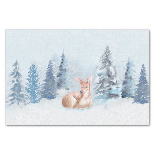 Chic Winter Watercolor Deer in Forest Tissue Paper