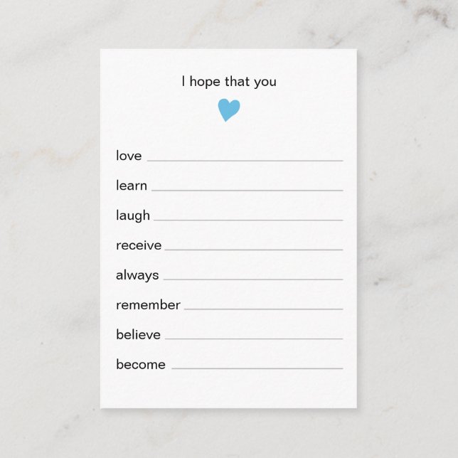 Chic Wishes For Baby Boy Shower Game Enclosure Card (Back)