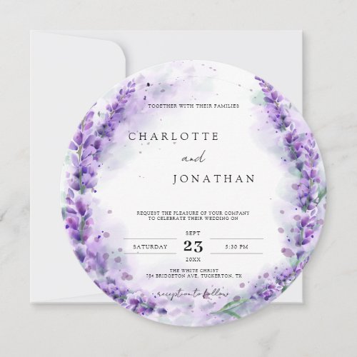 Chic Wisteria Lilac Floral Wreath Unique Wedding Invitation