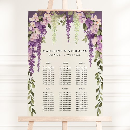 Chic Wisteria Purple Floral Wedding Seating Chart Foam Board