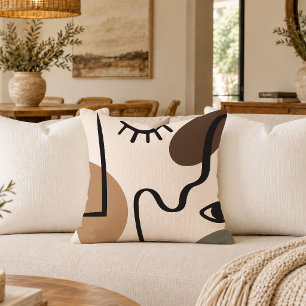 Chic Woman Face Line Drawing Accent Pillow Cover