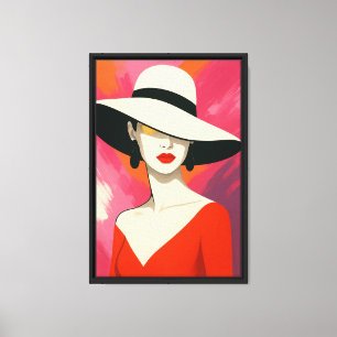 Chic Woman in Hat Pop Art Style Canvas Print