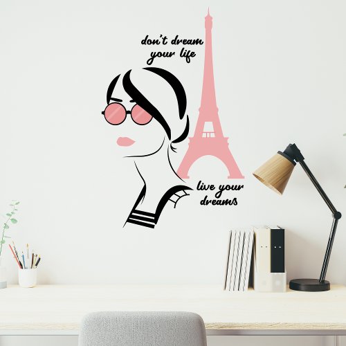 Chic Woman Paris Black Pink Inspirational Quote Wall Decal