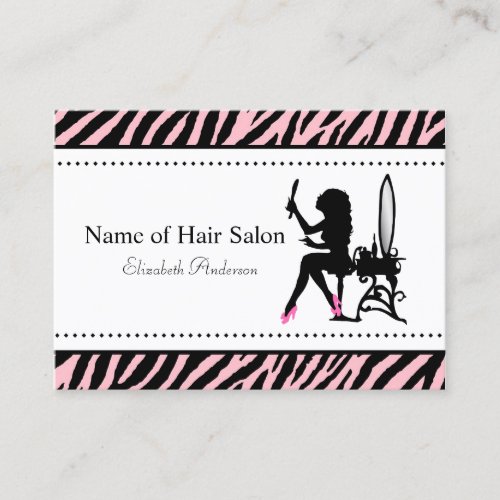 Chic Woman Pink and Black Zebra Hair Salon Business Cards