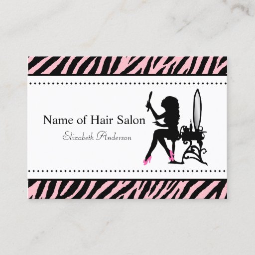 Customizable Chic Woman Pink and Black Zebra Hair Salon Business Cards