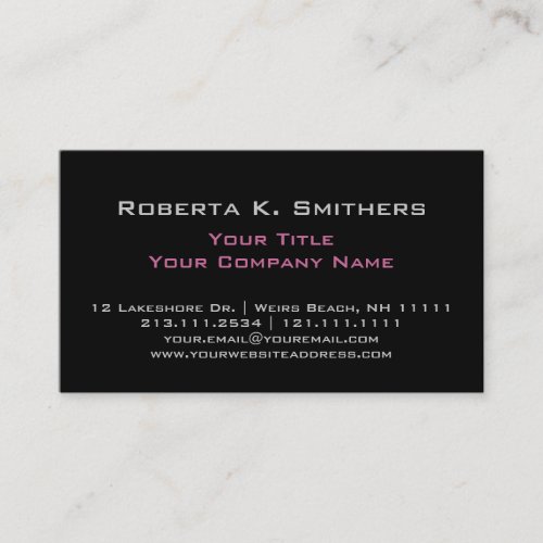 Chic Womans Pink and Black Elegant Professional Business Card