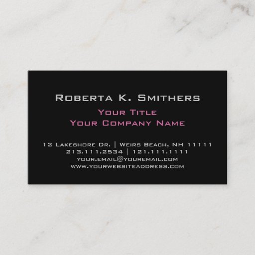 Customizable Chic Woman's Pink and Black Elegant Professional Business Cards