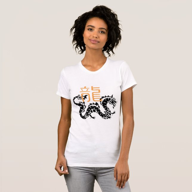 Chic Women's Oriental Dragon Tee - Artistic Asian (Front Full)