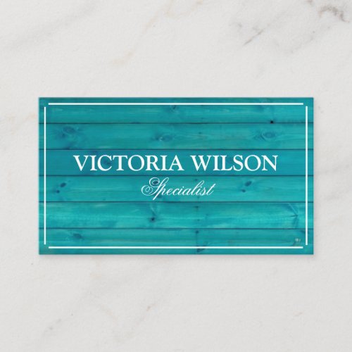 Chic wood blue turquoise and white business card