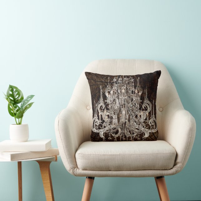Chic Wood Grain French Country Crystal Chandelier Throw Pillow (Chair)