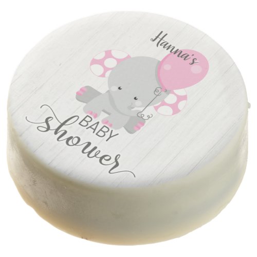 Chic Wood Pink Elephant Girl Baby Shower Chocolate Dipped Oreo
