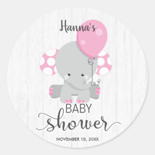 Chic Wood Pink Elephant Girl Baby Shower Classic Round Sticker