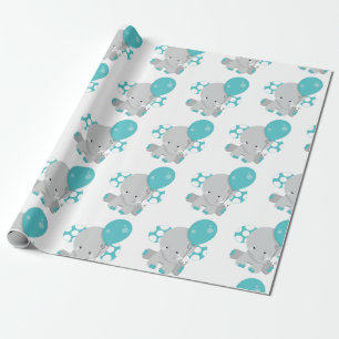 Chic Wood Teal Elephant Gender Neutral baby Wrapping Paper