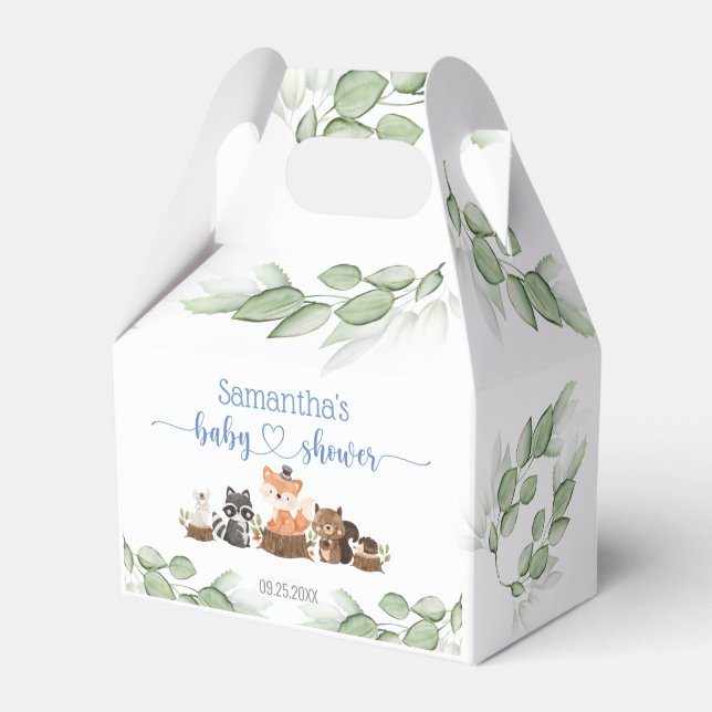 Chic Woodland Animal Baby Boy Shower Favor Box (Front Side)
