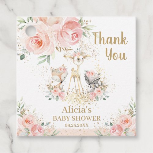 Chic Woodland Animals Blush Floral Baby Shower Favor Tags