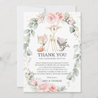 Chic Woodland Animals Floral Greenery Baby Shower Thank You Card