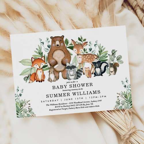 Chic Woodland Animals Forest Neutral Baby Shower Invitation